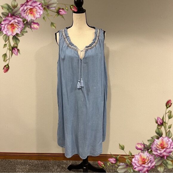 Plus Size denim sleeveless dress - Picture 1 of 12